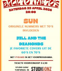 Sun brengt met inspiratie uit de 70s en 80s moderne pop, rock en funk samen in een zomerse blend. Jill and the Diamonds spelen je favoriete covers uit de 60's en 70's. Support deze avond is Pyramid.
